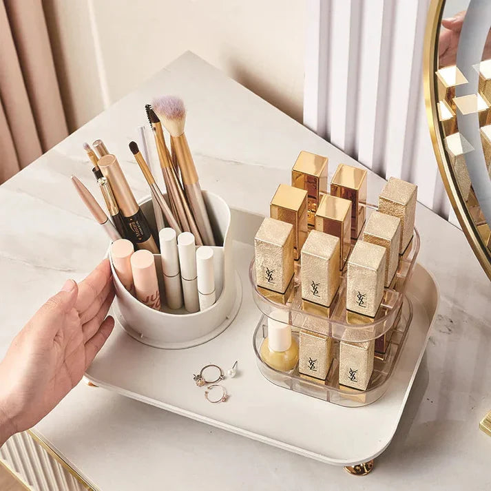 Rotating Cosmetic Brush And Lipstick Organizer