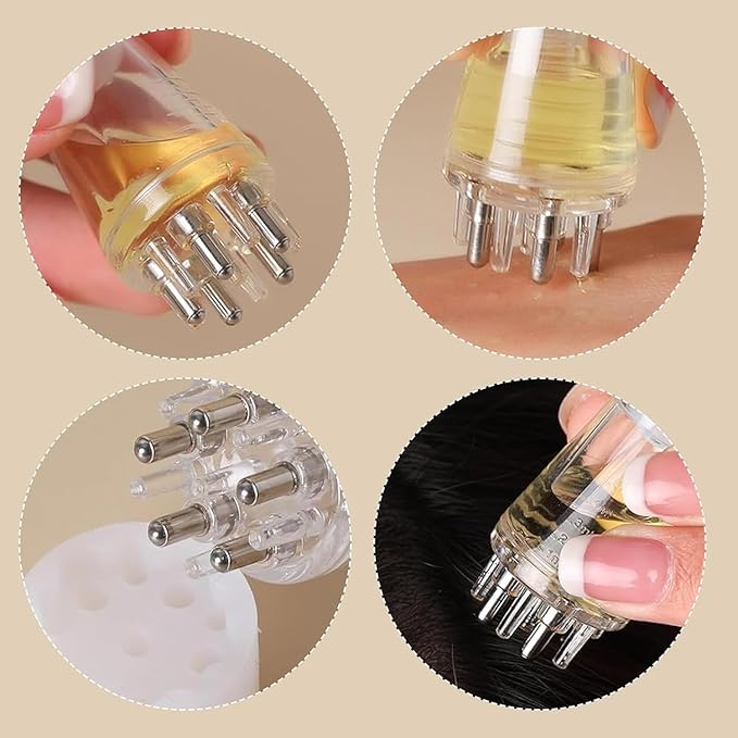 Hair Oil Applicator with 6ml Tank, 5 Ball Heads, 6 Massage Teeth for Scalp Massage, Anti Hair Loss Lotion Dispenser, Scalp Massager for Essential Oil for Hair Growth